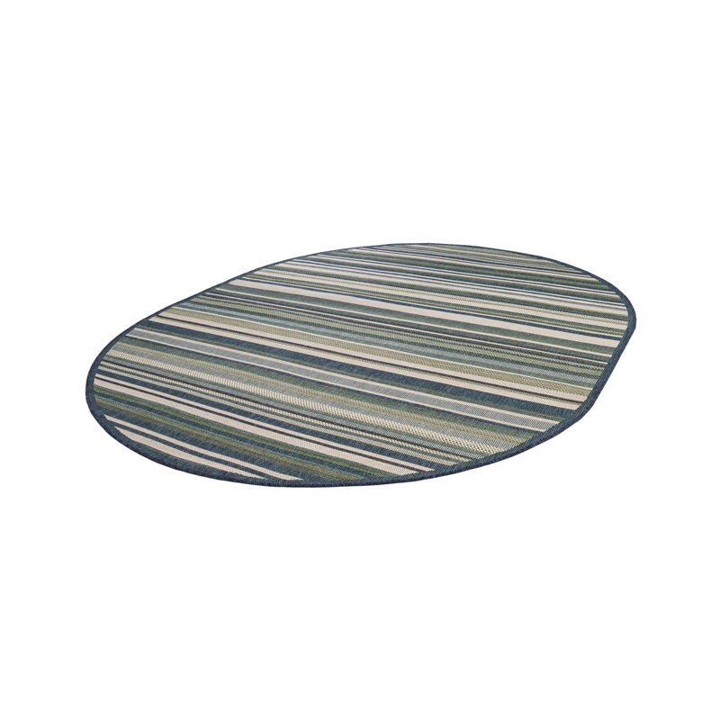 Tavon Striped Green/Blue Indoor / Outdoor Area Rug, Oval 7'10" x 10"
