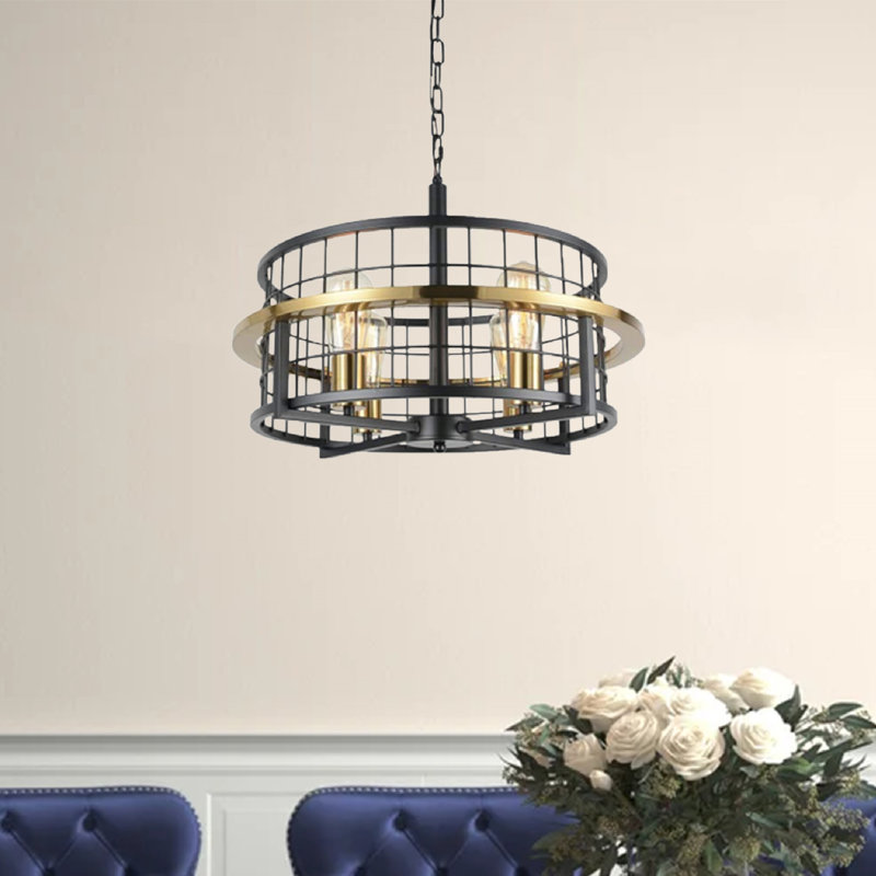 4 - Light Dimmable Lantern Drum Chandelier