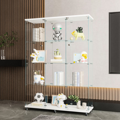 Énorme vitrine en verre à 4 tablettes, pour un usage domestique - noir blanc, espace de rangement généreux, verre trempé fin, bois massif, processus d'assemblage facile