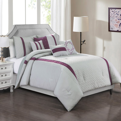  Ensemble d'édredon en microfibre gris clair / mauve 7 pièces