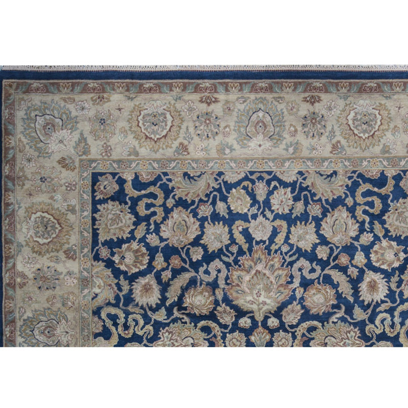Hand-Knotted High-Quality Blue and Gold Area Rug