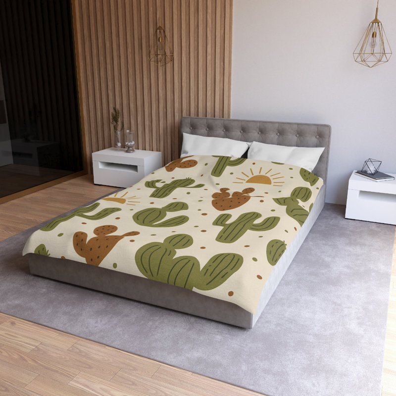 Microfiber Duvet Cover Boho Style, Design 19, Twin Duvet Cover, Green/Brown/White