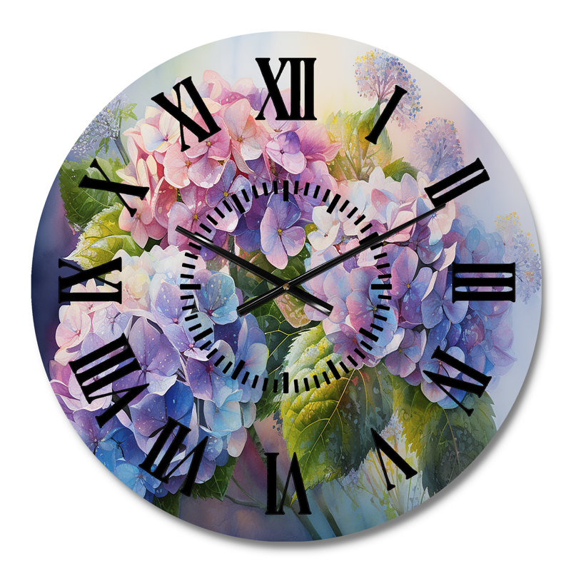 Horloge murale rose et mauve au coucher du soleil - Hortensia, Médium