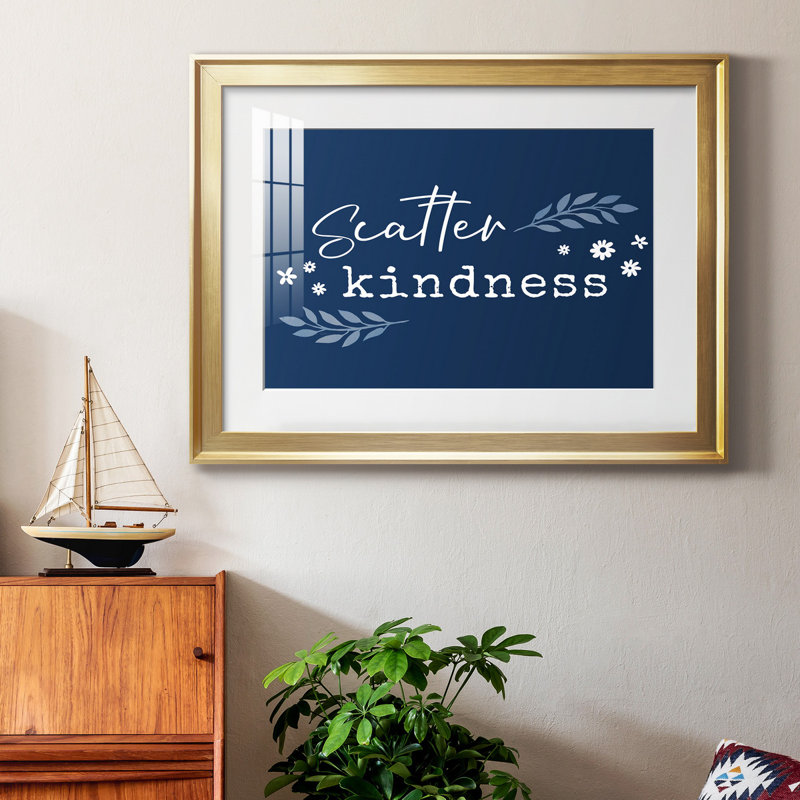 Kindness - Cadre photo, art textuel, Papier encadré doré, H 22,5 po x l 30,5 po x P 1,5 po, Blanc mat