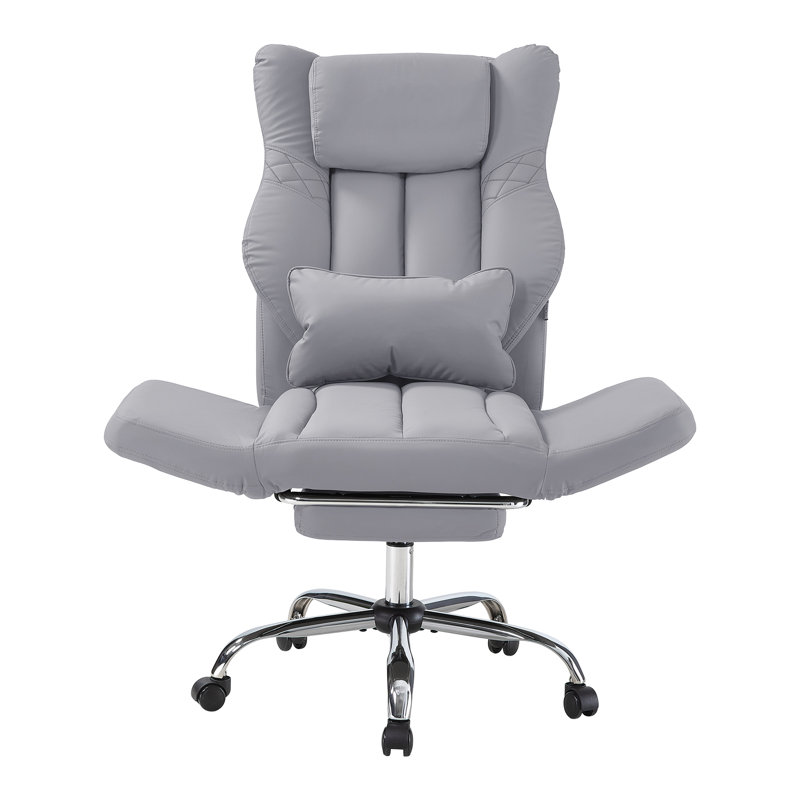 Height-Adjustable Ergonomic Reclining Office Chair with Footrest & Flip-up Armrests, Grey, Grey