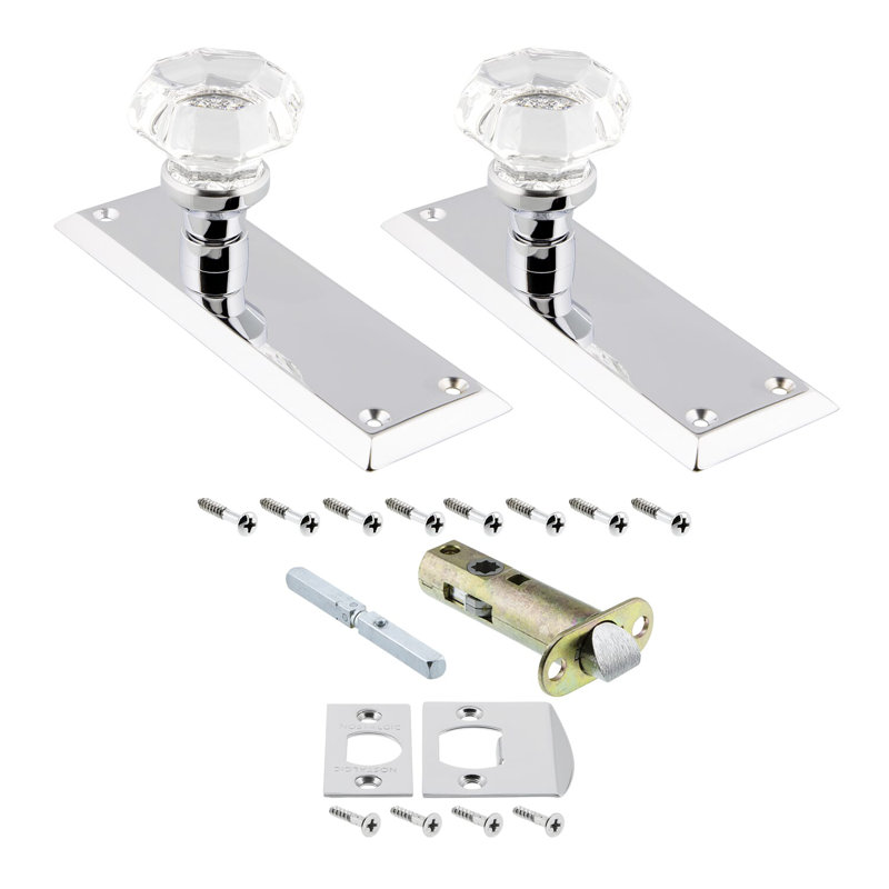New York Plate with Waldorf Door Knob, Bright Chrome, 2-3/4”