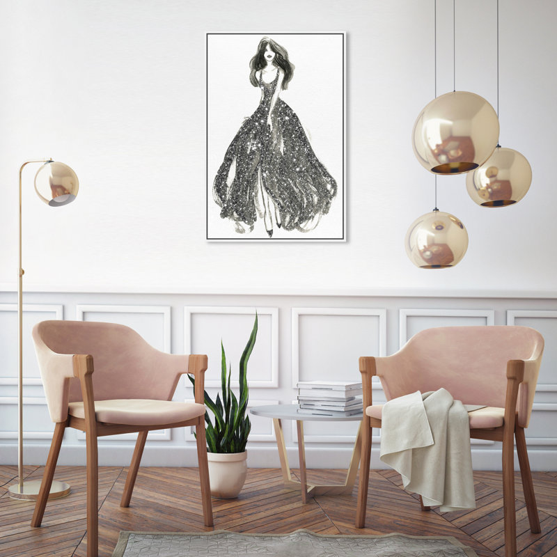 " Elegant Dress Flow II ", White Framed Canvas, 30" H x 20" W
