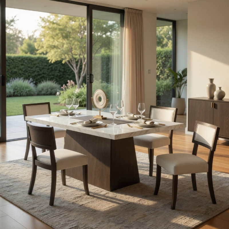Asten 5Pc Dining Set, Rectangular Table, 4 Boucle Chairs, Walnut Brown, 5 Pieces: Table, 4 Chairs