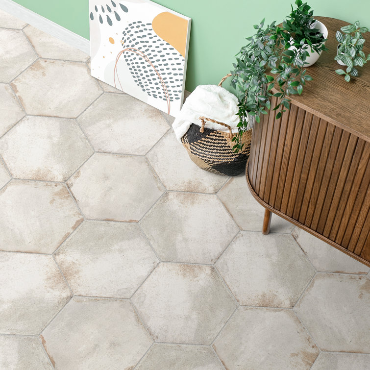 EliteTile Sample - DAnticatto Hex Porcelain Field Tile in Bianco