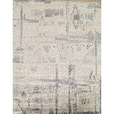 Modern Hand Knotted Abstract Area Rug in Ivory/Grey