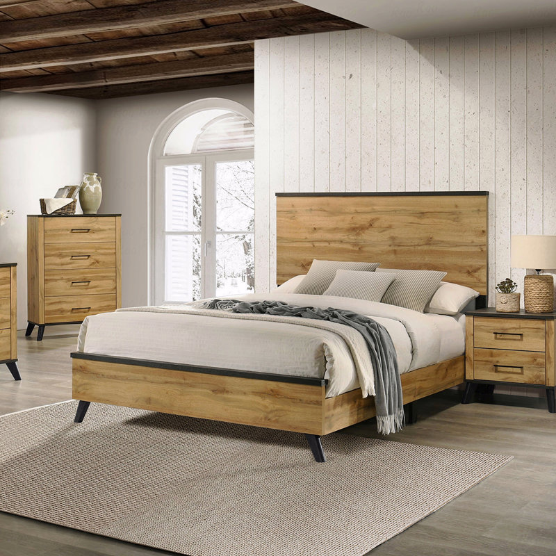 Structure de grand lit, panneau en pin naturel