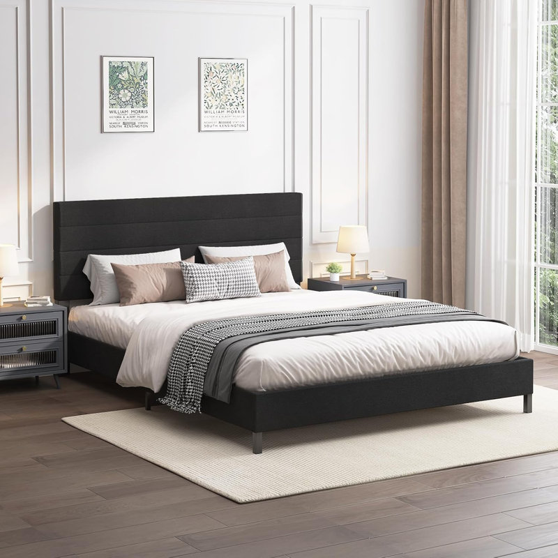 Lit plateforme tapissier Yeudiel, Grand lit, Noir