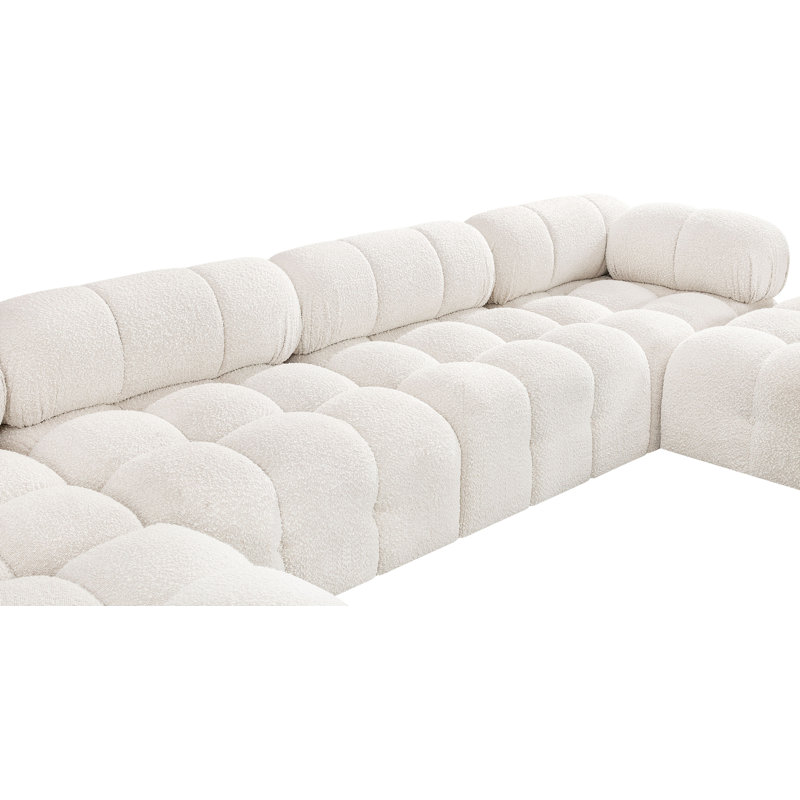 Ames 136" Upholstered Sectional, Cream Boucle Fabric