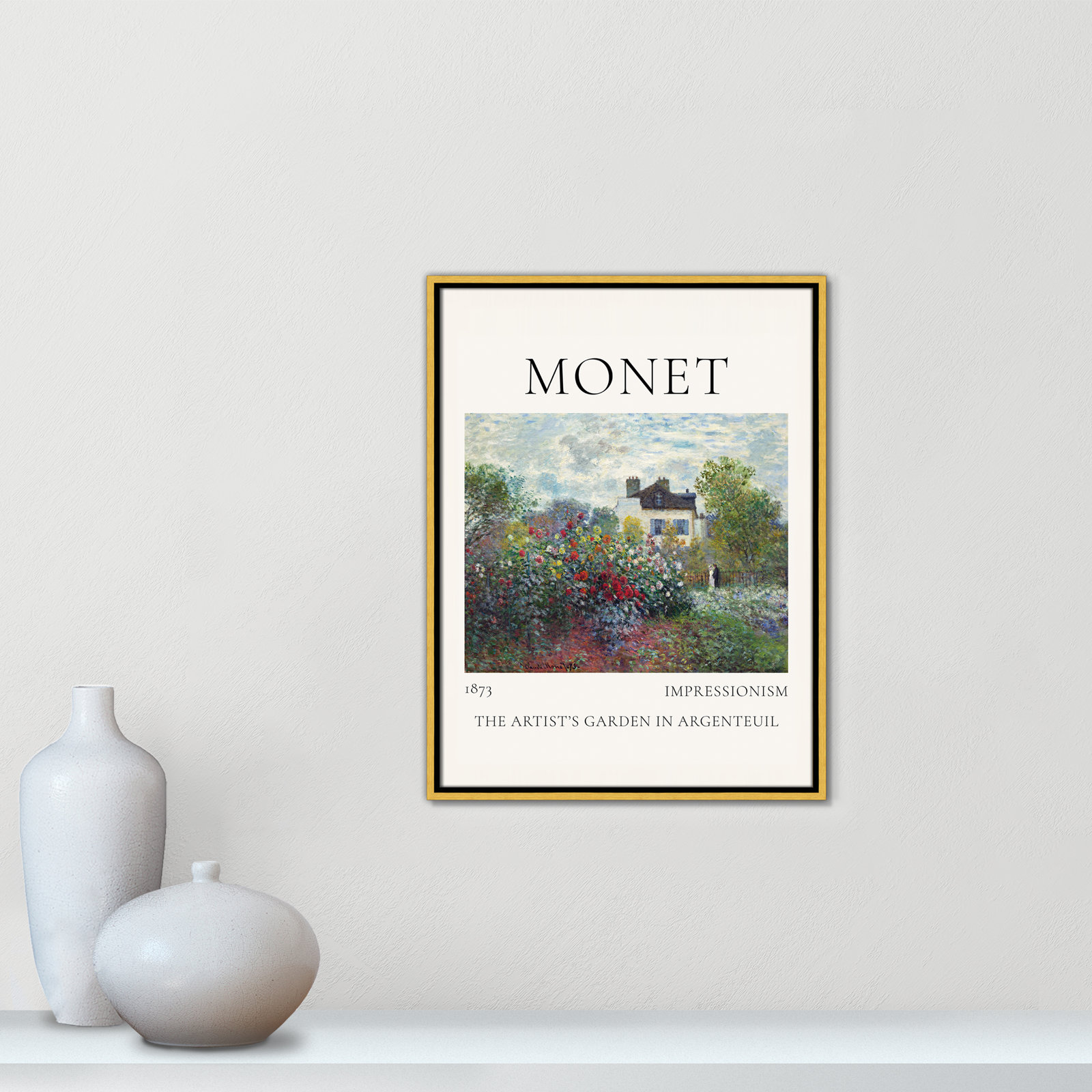 Rocchetto "Artists Garden in Argenteuil" Print, Gold Floater Frame, No, 25.5" H x 19.5" W x 2" D