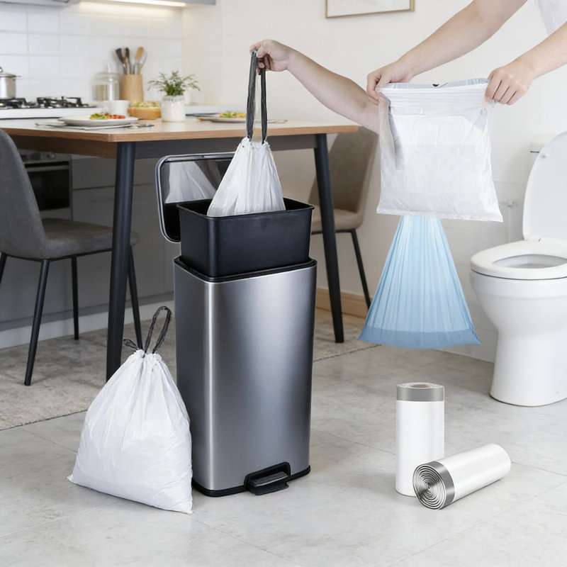 Sacs pré-séparés à cordon de serrage pour poubelles de 8 gallons, sacs à ordures robustes pour la cuisine avec fermeture sécurisée, 2 sacs poubelle à 80 rouleaux pour le bureau à domicile et le multi-pièces