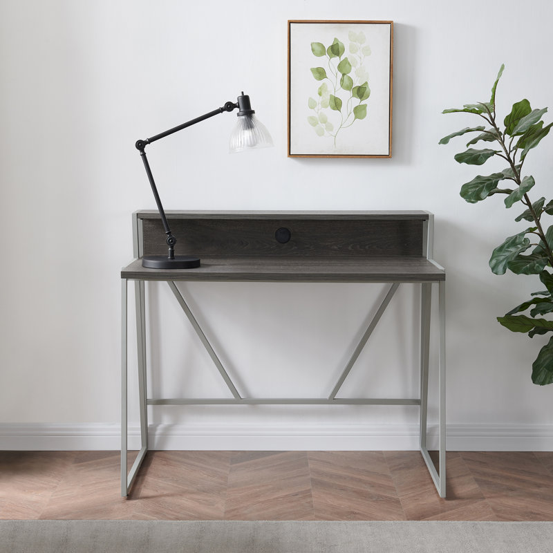 Emillio Metal Base Writing Desk, Gray/Nickel