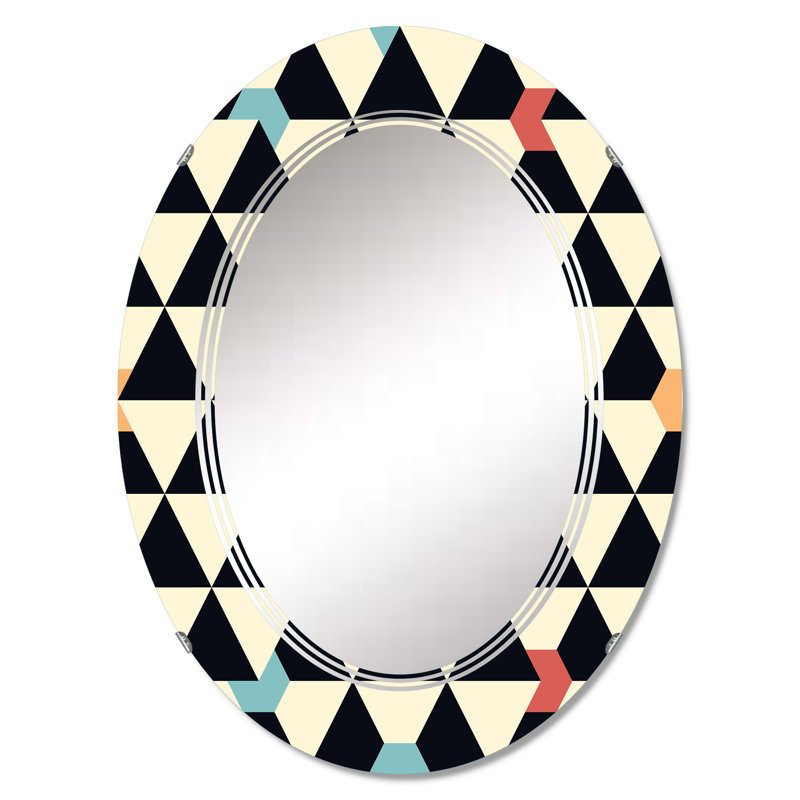 Miroir mural noir et beige à motif géométrique rétro I, 30 po x 20 po