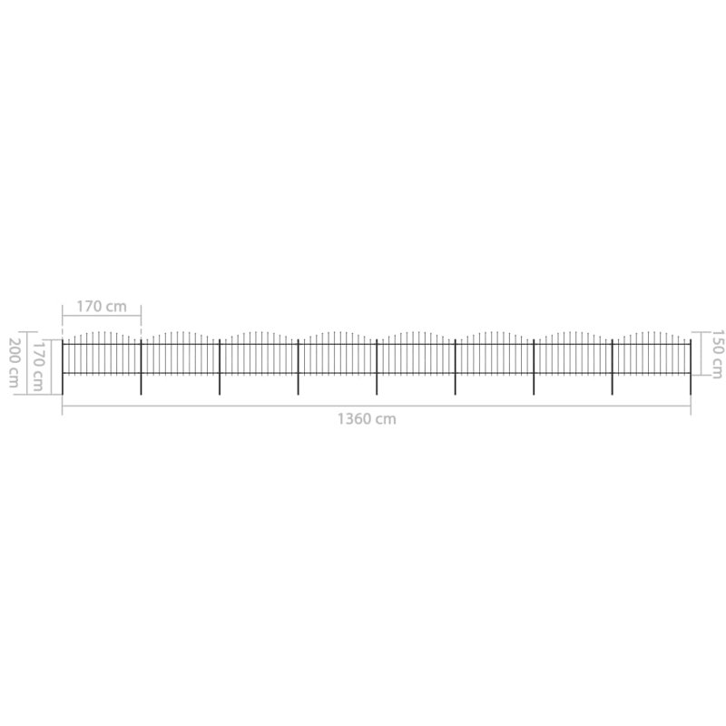 Beeston Black Metal Fence Panels, 59.1cm H x 535.43cm W x 1.96cm D