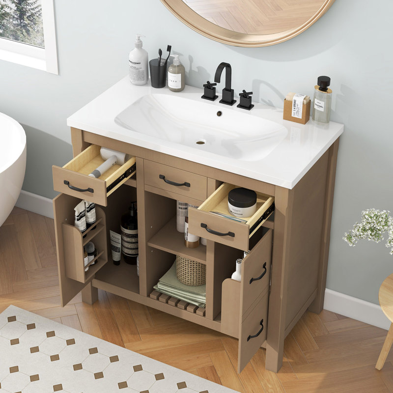 Meuble-lavabo 36 po avec lavabo encastré, Bois