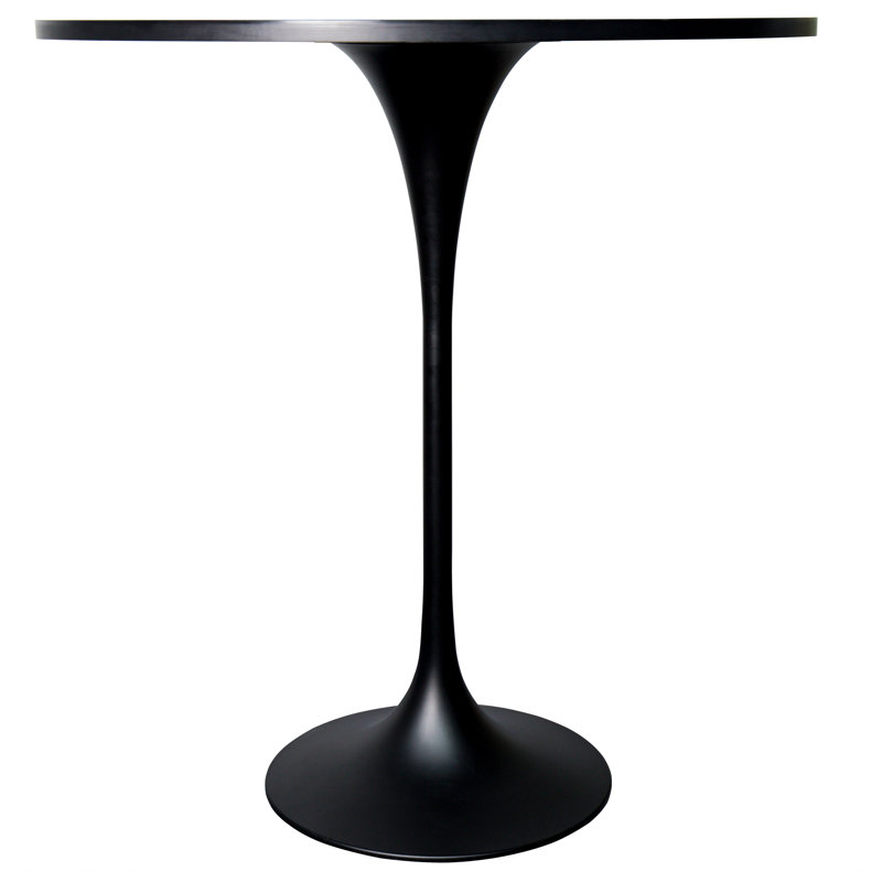  Table de salle à manger ronde de 36 po de hauteur avec plateau en panneau de fibres à densité moyenne et base en acier noir