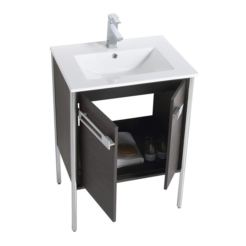 24" Single Bathroom Vanity, Black Coal Oak, Polished Chrome