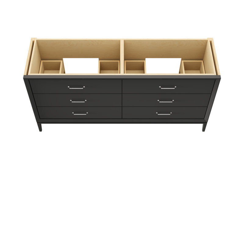 Alexandra Double Drawer Bath Vanity, Off Black, Polished Chrome, 72"