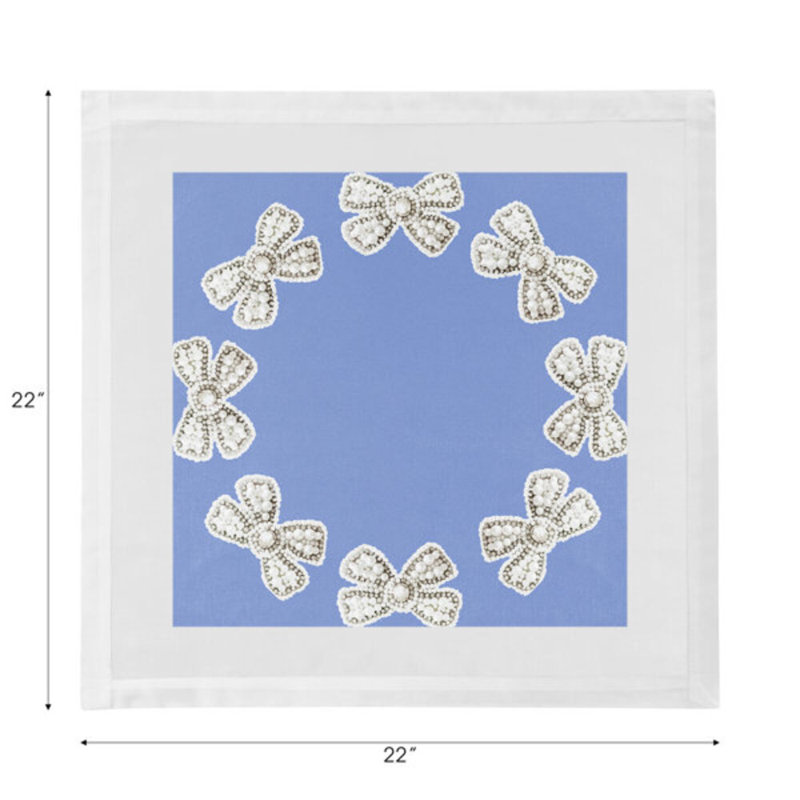 Pearl Bow Cotton Sateen Dinner Napkins, Blue