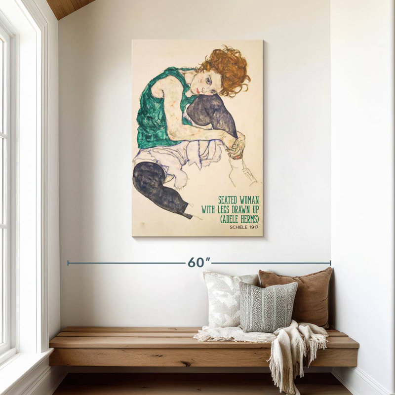 Femme assise, affiche d'exposition Schiele, H 45 po x l 30 po