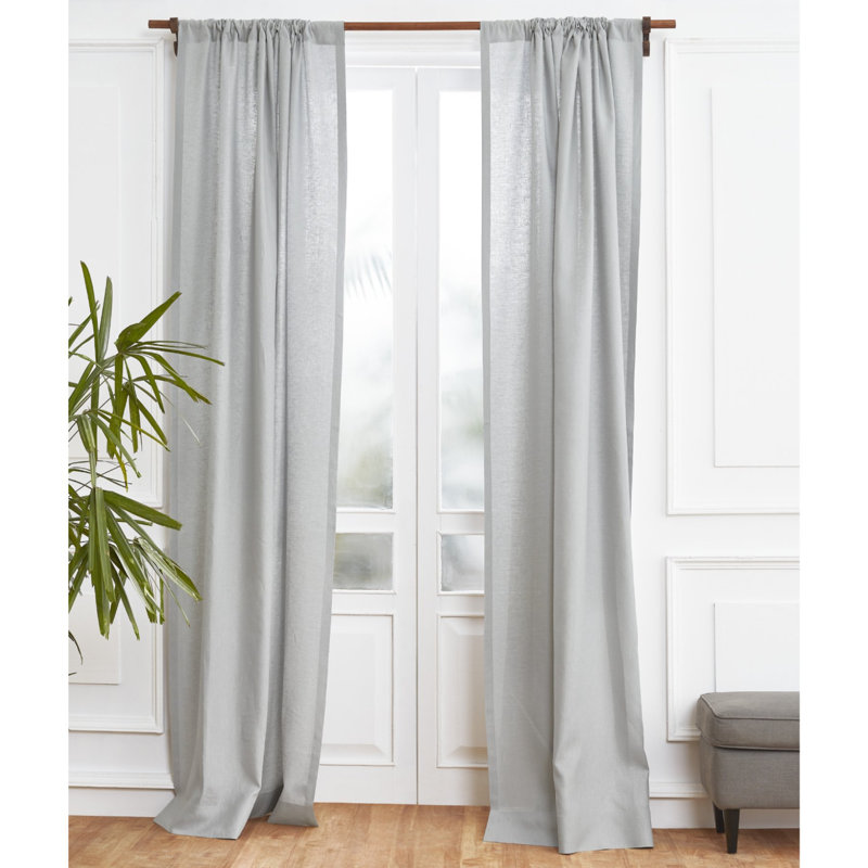 Linen Curtain with Rod Pocket, 52" W x 120" L, Soft Grey