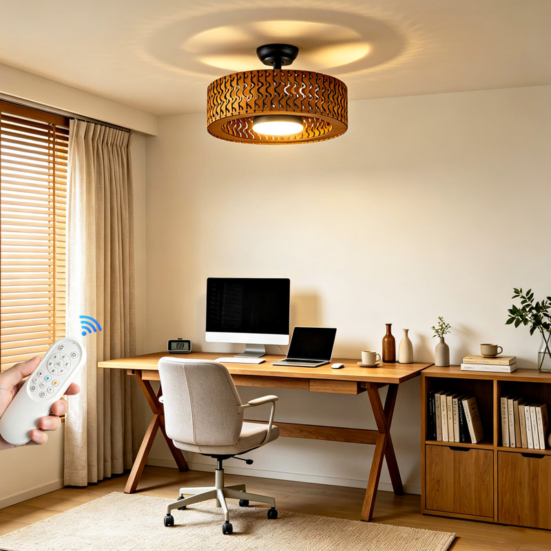 Ventilateur de plafond à découpes en bois brun avec télécommande 19,68 po