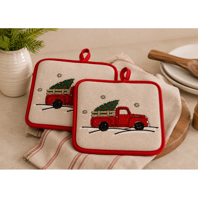 Christmas Truck Potholders 8.5''x8.5''