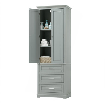 Grande armoire de rangement avec trois tiroirs pour salle de bain / bureau, gris