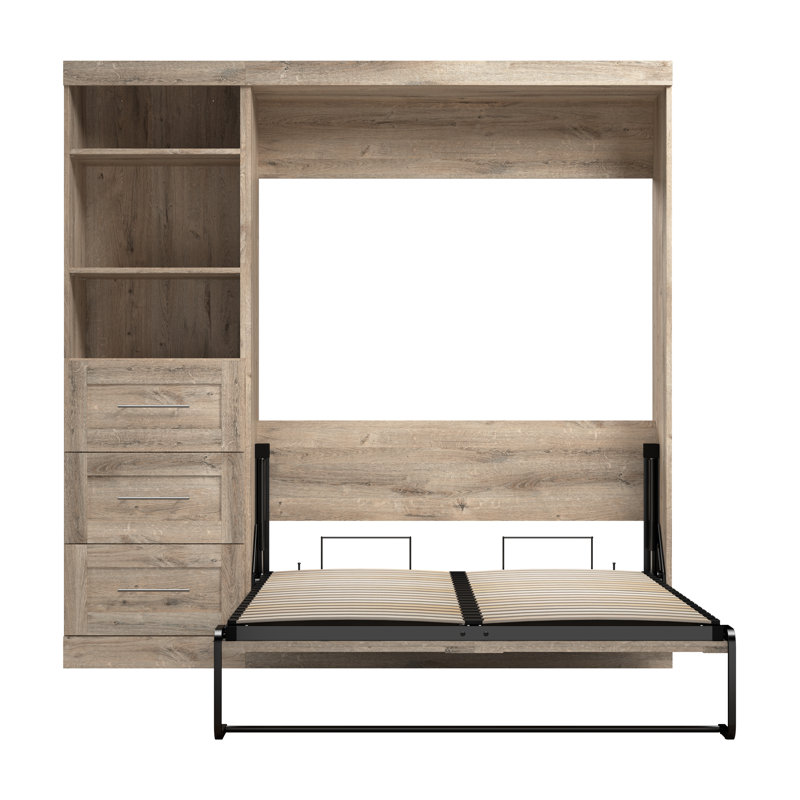 Arlex Murphy Bed with Shelving and Drawers, Full, Rustic Brown