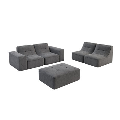 143.7" Modular Sectional Sofa Set with Removable Ottoman, Tufted Design, Deep Seat Couch, Chaise & Accent Chair, Modern DIY Sparkling Chenille Sofa for Living Room, Apartment, Office