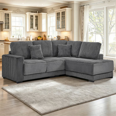 Boneless 93.00 Small Size L-Shaped Sectional Sofa,Corduroy Couch with Reversible Chaise
