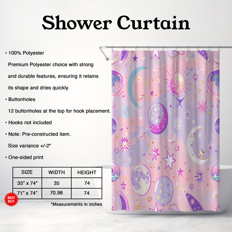 Rideau de douche standard 1 pièce Light Zodiac, H 74 po x l 71 po