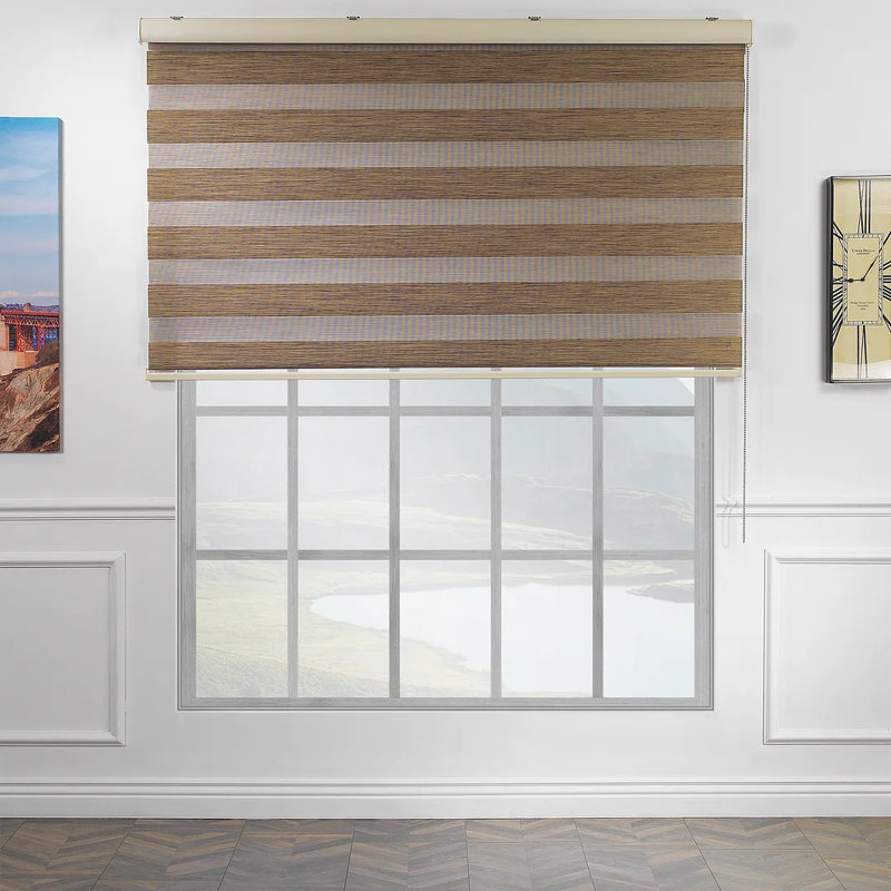 Double layer bamboo roller blind and bamboo zebra window, Brown, 36.75"W x 72"L