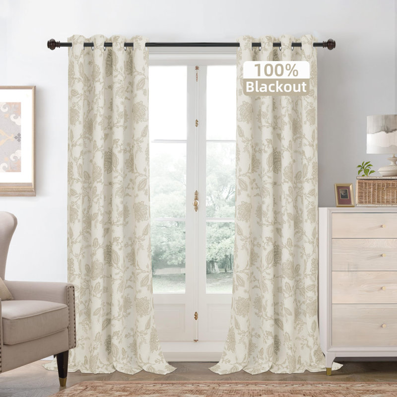 Rideaux occultant à motif cachemire Freda, L 52 po x L 84 po, Beige