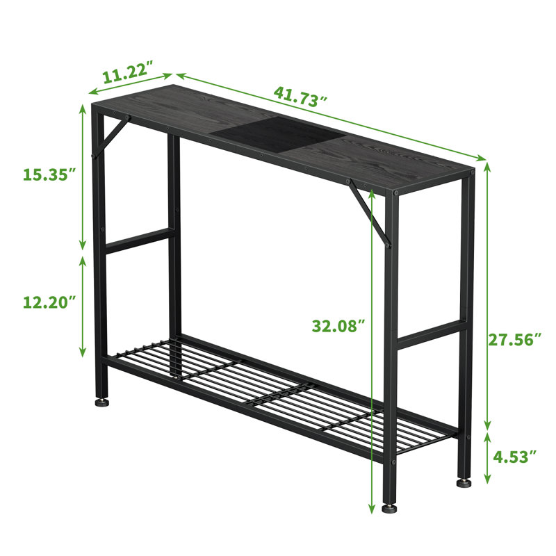 Oak Gray Narrow Console Table with Metal Frame and Storage Shelves