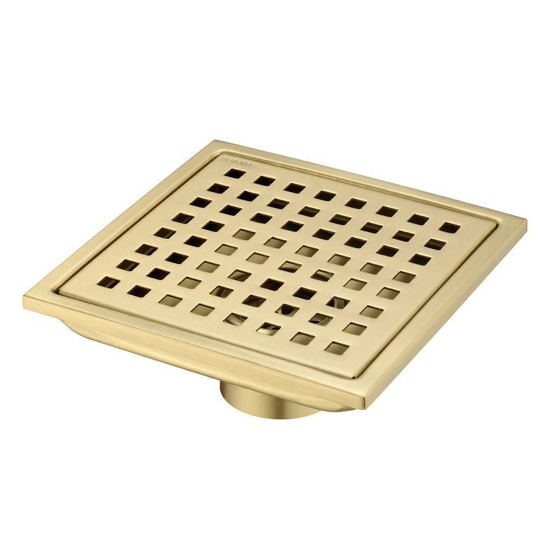 Drain de plancher de douche carré 6 po, Doré