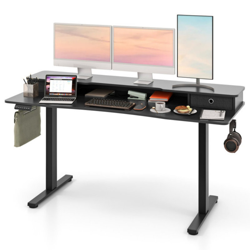 Tablette de rangement pour bureau avec support à moniteur 63 tiroirs x 63 po x 63 po, 29" H x 55" W x 24" D