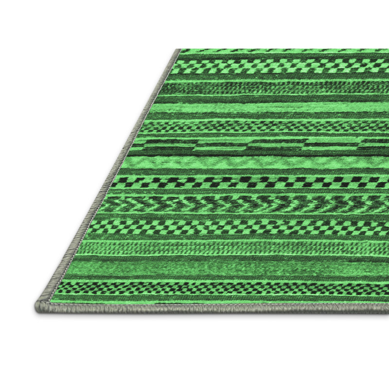 Tapis lavables à la machine à motif abstrait vert émeraude 2267, Rectangle 8 pi x 12 pi