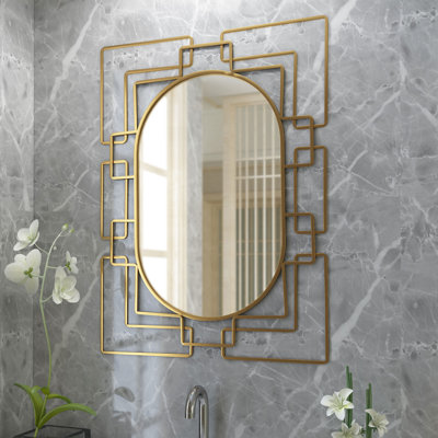Mikula 36" Gold Metal Geometric Oval Accent Mirror