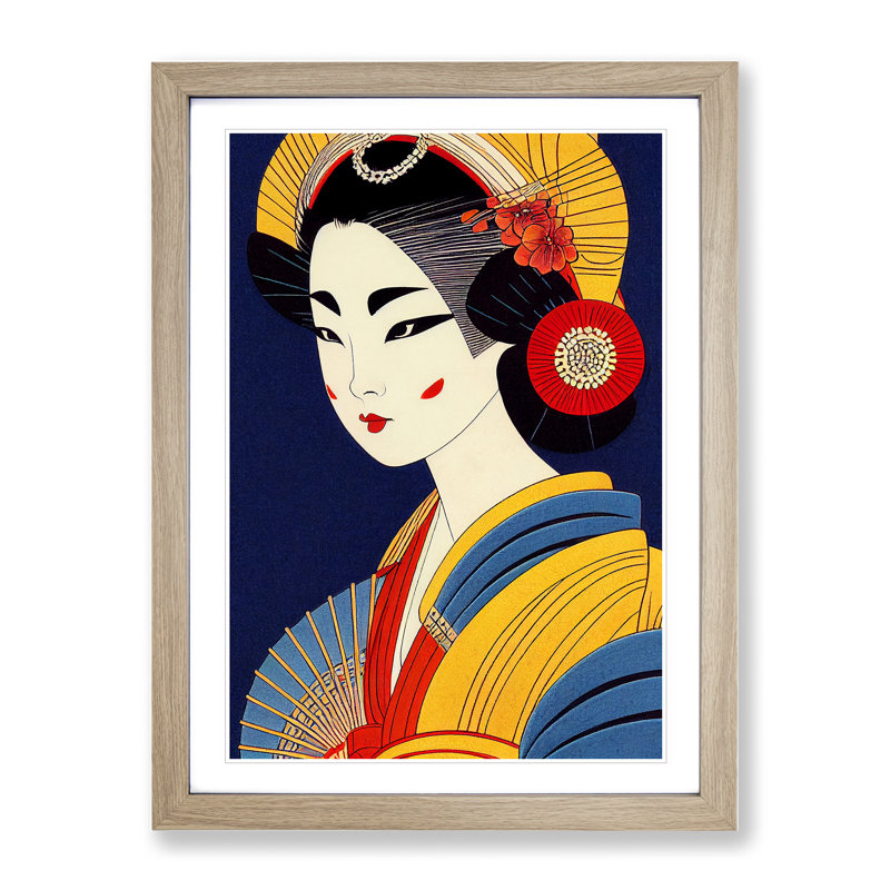 Geisha Profile No.3 1 Piece Single Picture Frame Wall Art, 46cm H x 34cm W x 2cm D, Oak