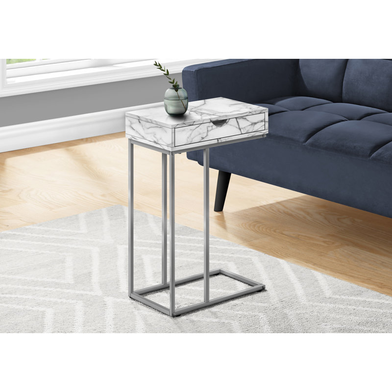 Table d'appoint, en forme de C, bout, côté, collation, tiroir de rangement, salon, chambre à coucher, contemporain, moderne