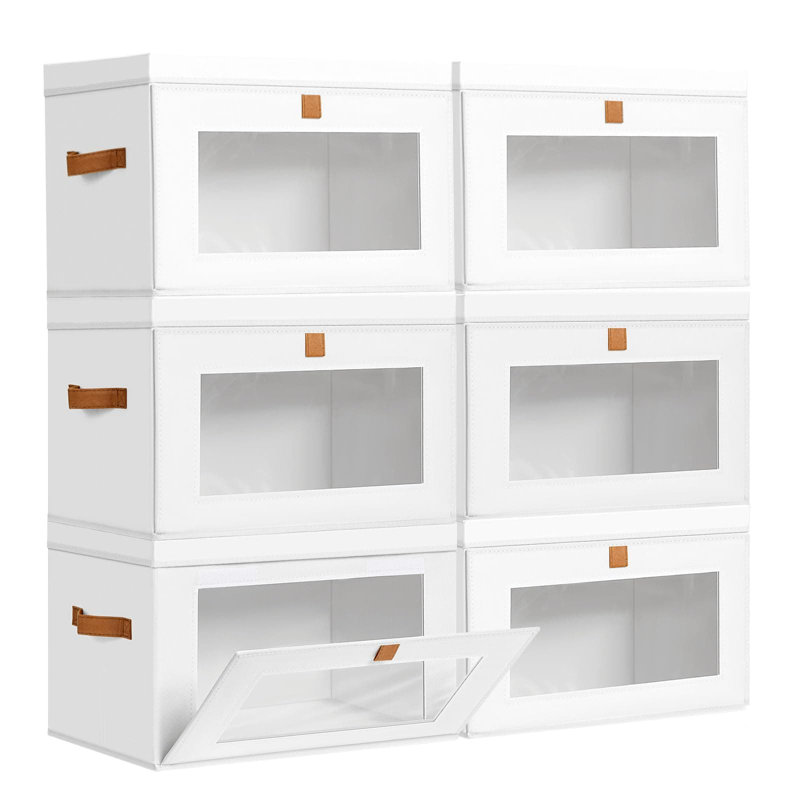 Collapsible Fabric Storage Bins With Lids & Clear PVC Windows - 6 Pack Large Closet Organizer With Front Opening And Handles For Shelves, Under Bed, And Home Organization
