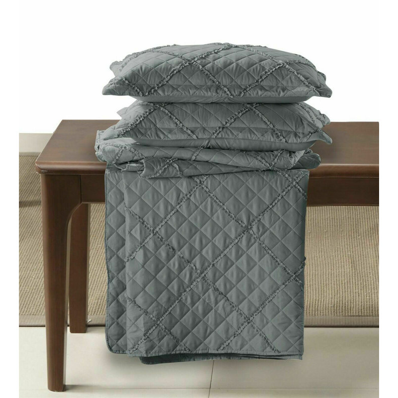 Rosalind Wheeler Fairdale Bedspread with Pillow Shams, 185 x 240 cm Bedspread - 1 Pillow Sham, Grey