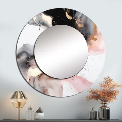 Rafhael rose noir texturé Splash Marble I - miroir décoratif en marbre, grand miroir mural rond rose, impression d'art en métal