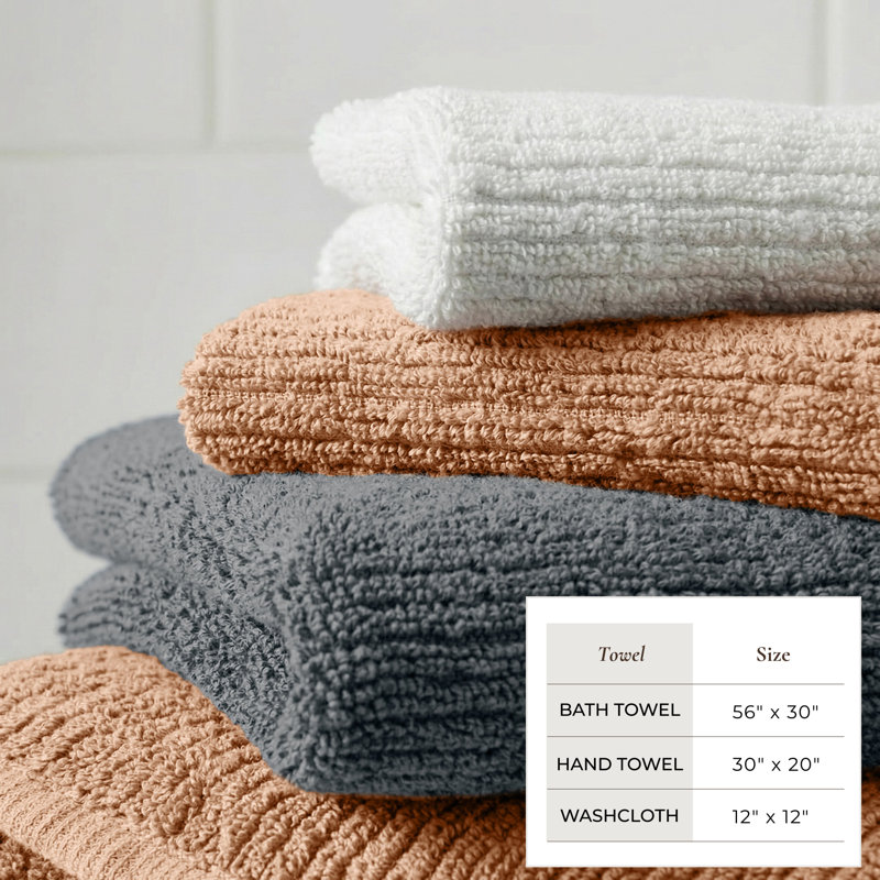 Turkish Cotton Ribbed 6-Piece Bath Towel Set, White