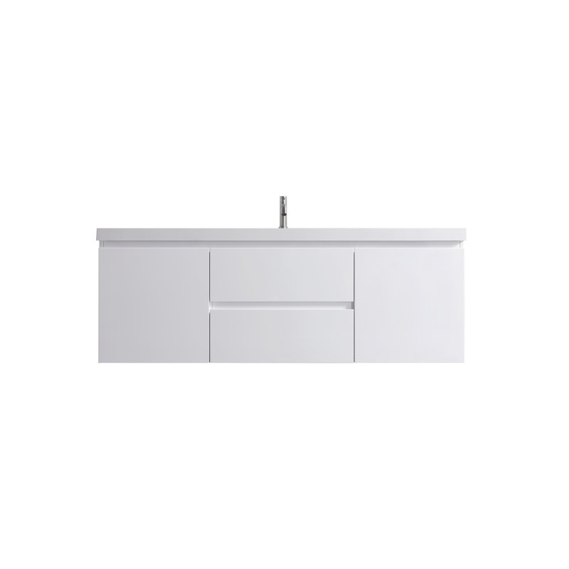 White 60" Wall Mount Single Sink Vanity with Countertop